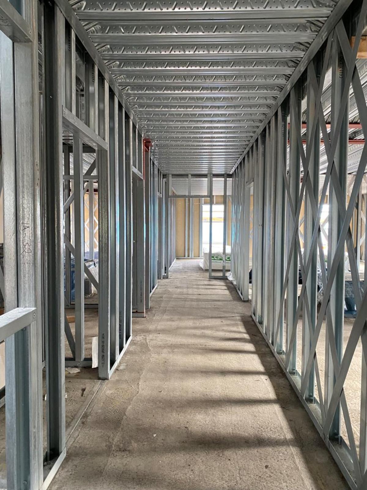 Light steel frame structure during assembly